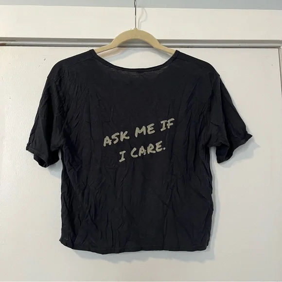 Boys Lie Ask me if I care slub tee charcoal Crop Top Revolve Blue Orange Graphic - Picture 4 of 4